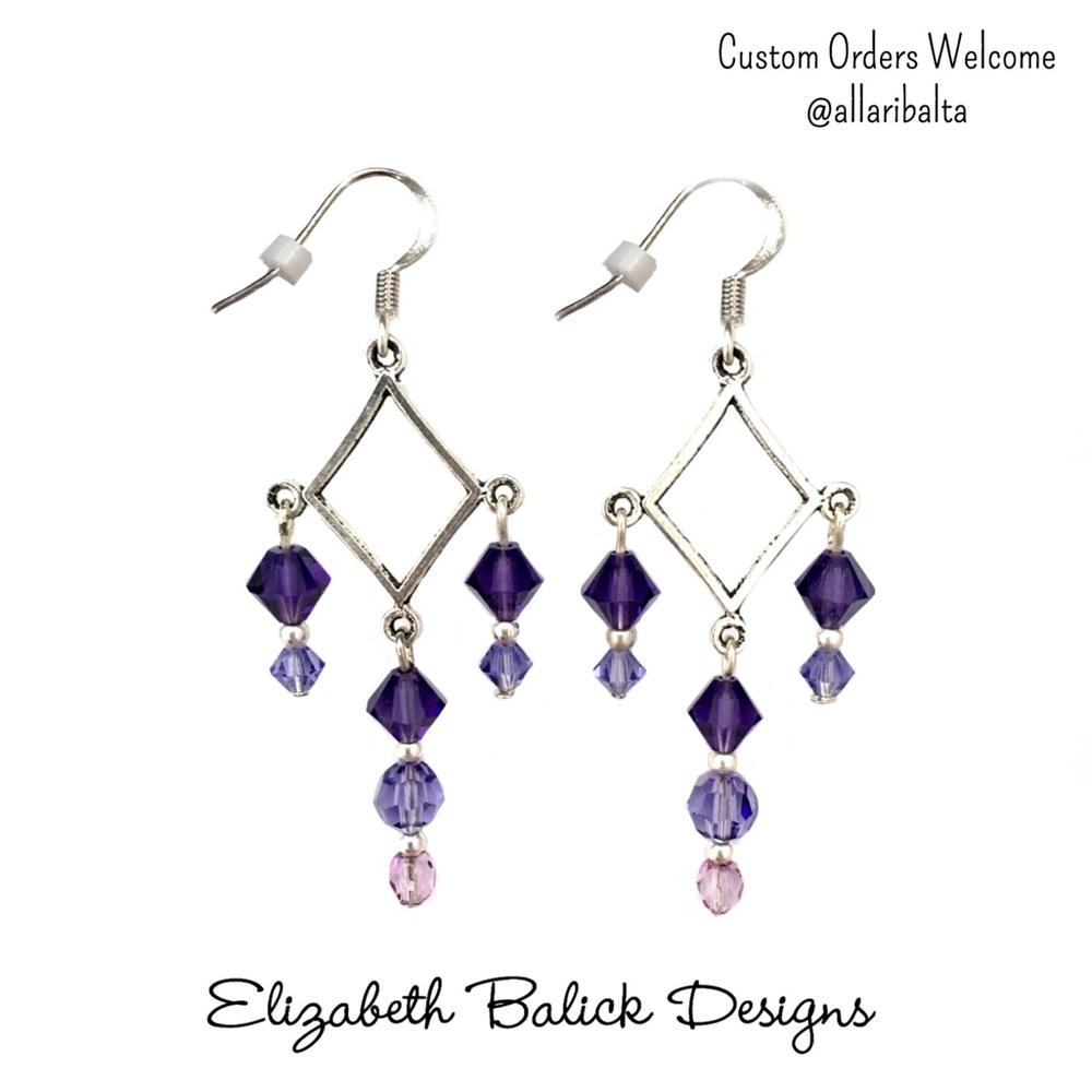 Handmade Faceted Czech Glass/Swarovski Crystals & Silver Chandelier Earrings NEW - Picture 8 of 12